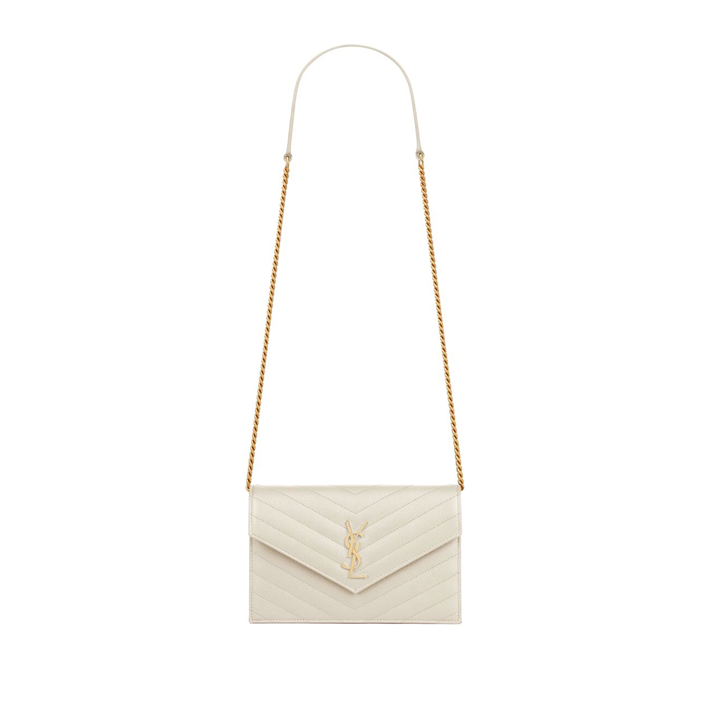 YSL CASSANDRE ENVELOPE CHAIN WALLET IN GRAIN DE POUDRE LEATHER 742920BOW019207 (19*12.5*3.5cm)
